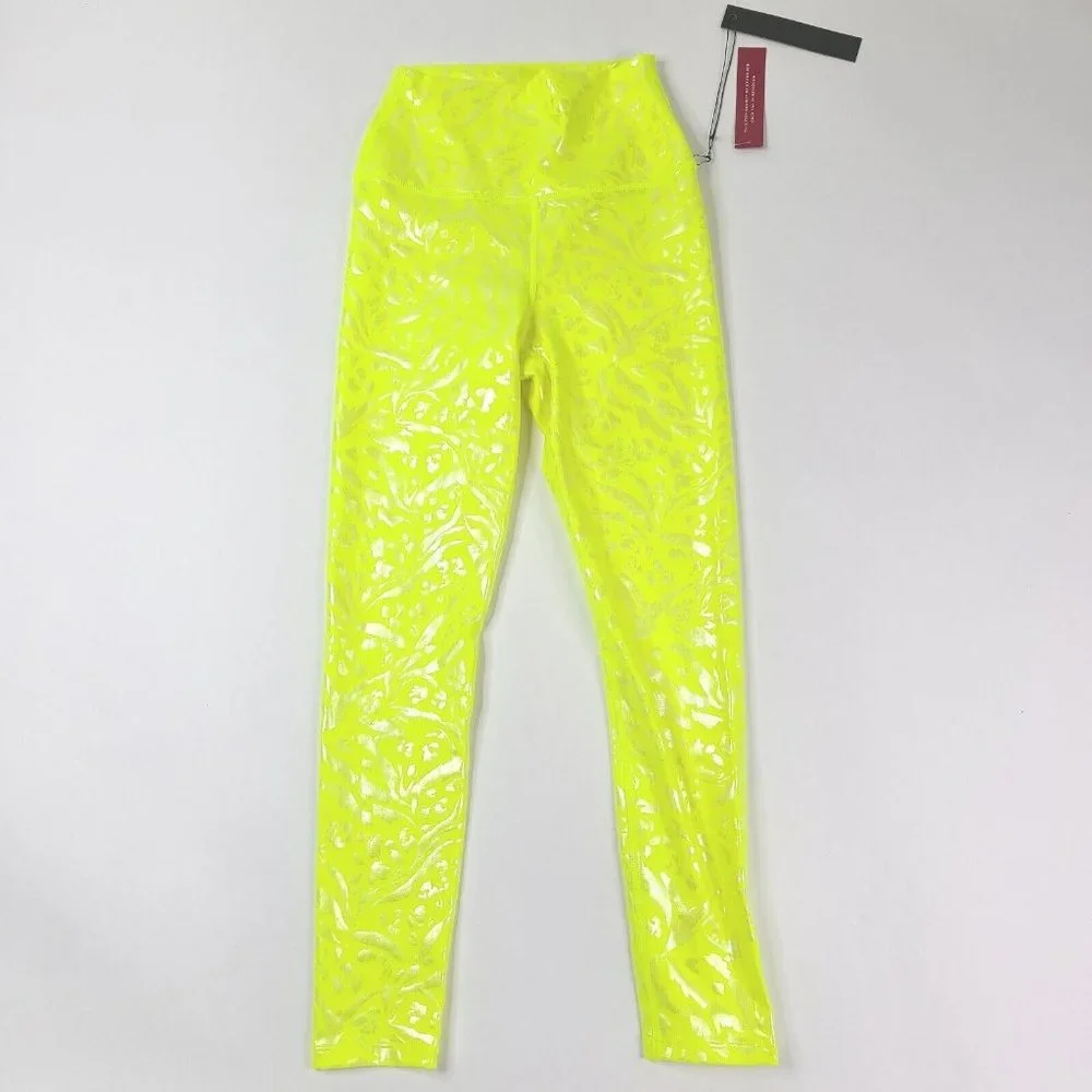 CARBON38 Neon Iridescent Yellow High Rise Leggings - Picture 3 of 4